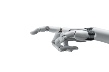 White cyborg robotic hand pointing his finger - 3D rendering isolated on free PNG background.