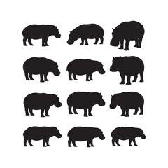 Hippo Silhouettes Vector Set