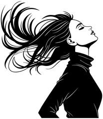 Stylized Woman with Flowing Hair Silhouette – Vector Illustration