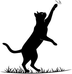 Cat Standing and Reaching Silhouette – Vector Illustration