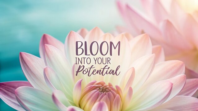 Close up view of flower with inspirational Bloom message
