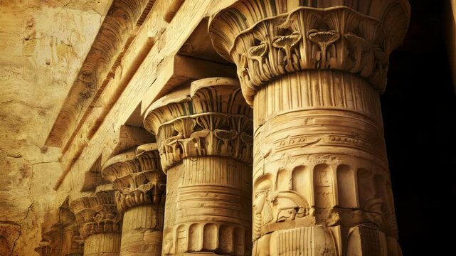Ancient Egyptian temple columns with intricate carvings