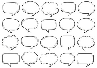 Fototapeta premium Collection of HandDrawn Speech Bubbles with Black Outlines and White Fill.