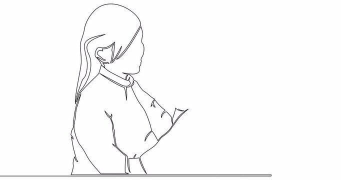 Self drawing line animation cosmetologist makes an injection of Botox. A young woman receives cosmetic botox injections. Women cosmetology in a beauty salon continuous one single line drawn concept v