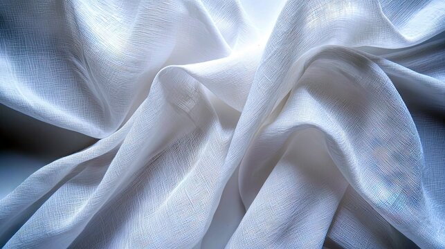Close-up of flowing white fabric with textured folds and soft, diffused lighting creating gentle shadows and highlights.
