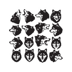 Wolf Head Portrait Vector Set