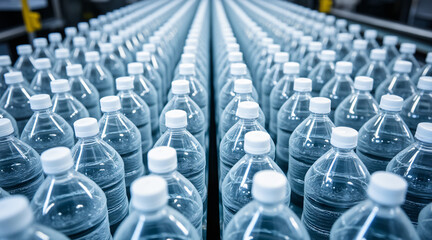 Fototapeta premium Bottled Water Production Line in a Modern Factory Creating Clean Refreshing Water