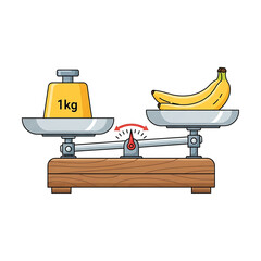 Vector Balance Scale with 1kg Weight and Bananas – Weight Comparison Illustration