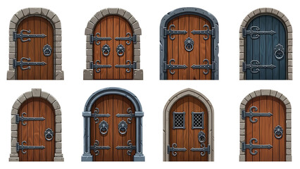 Medieval Castle Door Vector Set – Wooden Doors with Iron Elements