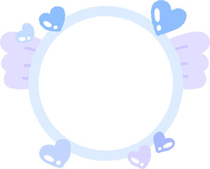 Pastel Winged Heart Round Frame &ndash; Hand-drawn Cute Blue and Purple Heart Border Illustration