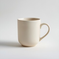Beige Ceramic Coffee Mug on Light Background with Soft Shadow