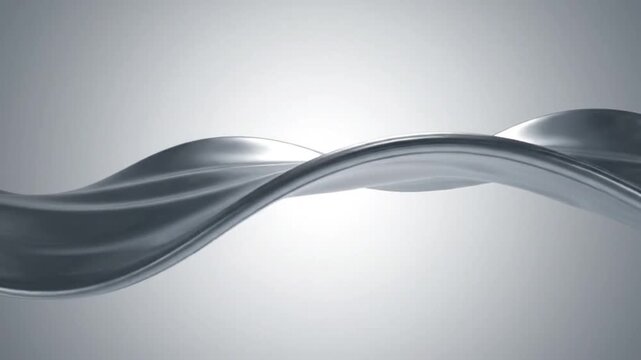 Abstract silver liquid wave flowing smoothly against a gradient gray background