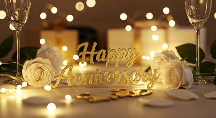 Anniversary Sparkle Golden words amidst roses  romance