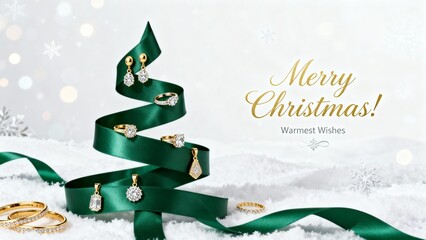 Elegant jewelry Christmas tree with gold and diamonds sparkles with holiday cheer and warm wishes for a sparkling season of gifts and celebrations