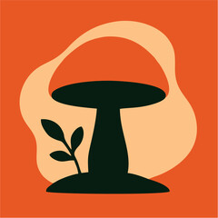 Abstract Mushroom Art – Minimalist Botanical Illustration in Warm Tones