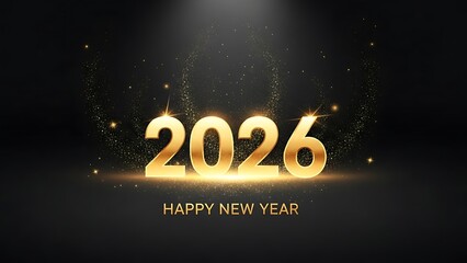 Golden 2026 text with sparkling glitter effect on an elegant backdrop, celebrating the joyous new year festivities.