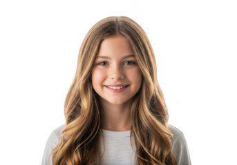 A young woman with long, wavy blonde hair smiling at the viewer, beautiful, brunette, girl, hair, portrait, pose, smile, woman