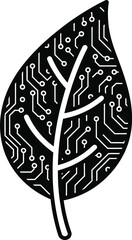 Digital leaf with integrated circuit board patterns symbolizing technology and nature fusion