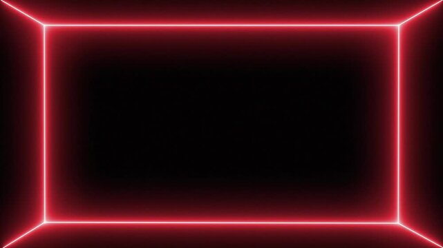Red neon glowing square frame loop on black background. retro futuristic abstract border