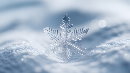 Close up macro of a delicate ice crystal snowflake in winter