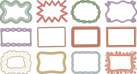 Collection of colorful hand drawn frames with various shapes and designs perfect for adding a creative touch to invitations and social media posts