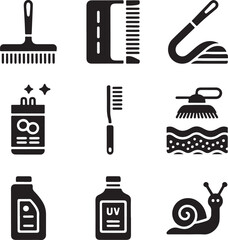 Car wash icons, auto cleaning tools, vehicle maintenance, water hose, spray bottle, motor oil