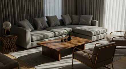 Contemporary Lounge Interior Bathed in Natural Sunlight and Shadows