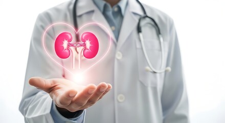 Doctor holding a kidney with a heart shape isolated on white background