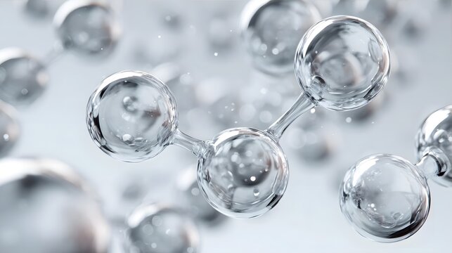 Translucent molecules float and connect with each other in a bright, minimalistic space.