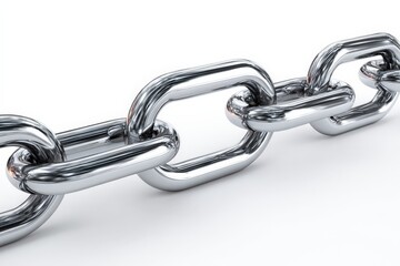 Obraz premium A 3D render of two silver metal chain links connected together. Isolated on a plain white background. Concept of strength, connection, partnership, and teamwork.