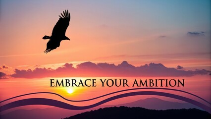 Obraz premium Eagle soaring through sunset sky embracing ambition