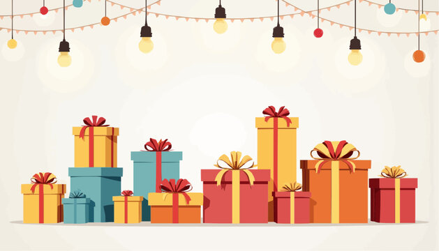 Stacked gift boxes under bright store lights for Boxing Day sale - Powered by Adobe