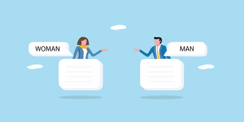 Man and woman communicating through speech bubbles