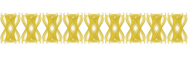 This image features a golden abstract symmetric wave pattern on a black background. The design appears fluid and dynamic, with mirrored curves and ribbon-like shapes forming a continuous ornamental 