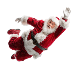 PNG Santa Claus flying joyfully skyward.