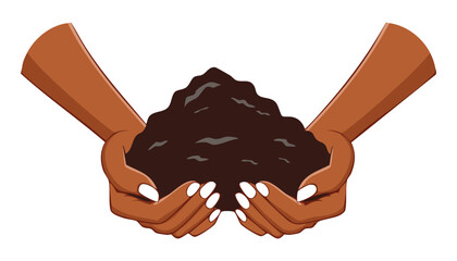 Warm toned hands cupping fresh soil showing support for plants roots and healthy environment