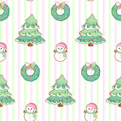 Christmas tree,  snow man, decoration seamless pattern, new year pattern, Christmas repeat pattern, background, banner