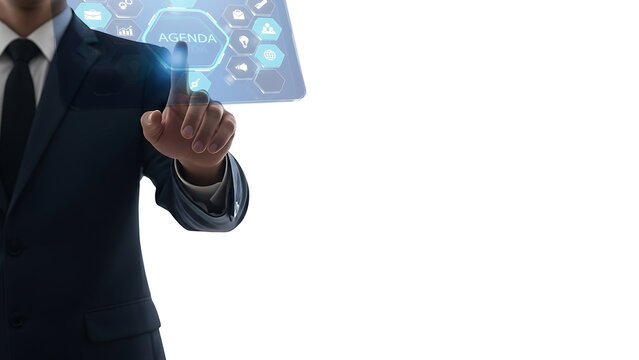 Businessman interacting with digital agenda technology touching virtual interface screen
