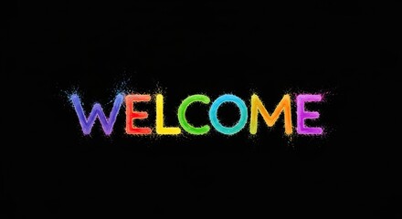 Obraz premium Colorful welcome text on black background for greeting or announcement
