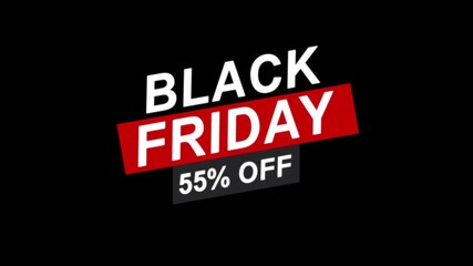 Black Friday 55 percent off sale. Mega sale banner for modern holiday discount promotion for online and retail shopping with dark background.