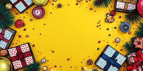 HD pop-art Christmas party flat lay