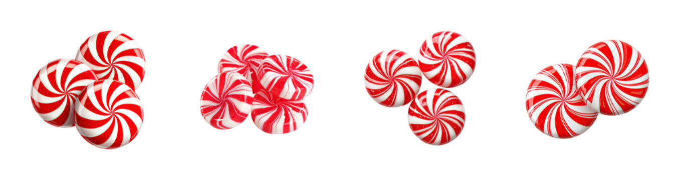 Red and white peppermint candy cluster with glossy swirl pattern, festive sweet treat evoking holiday cheer and playful nostalgia