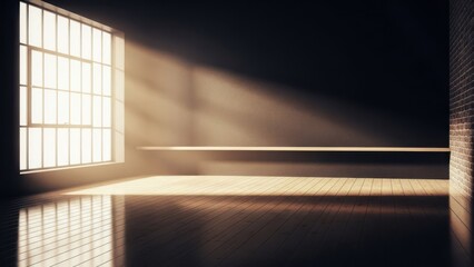 Sunlight streams through large window into an empty loft space