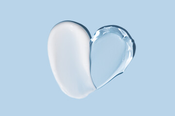 Soothe cream lotion moisturizer gel smears on blue background. Skincare and body beauty product. Liquid gel cosmetic smudges