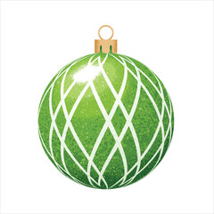 Glittering Green Christmas Bauble Ornament with White Geometric Pattern. Christmas Tree Decoration Bauble Vector Illustration.