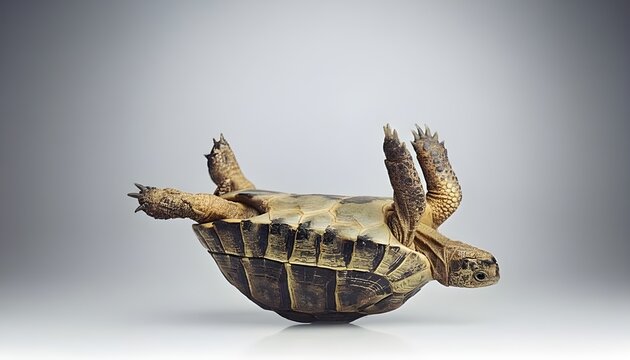 A turtle flipped on its back with legs in the air