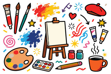 Painter Doodle Flat Illustration Set