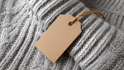 Textured gray sweater with blank tag, close-up