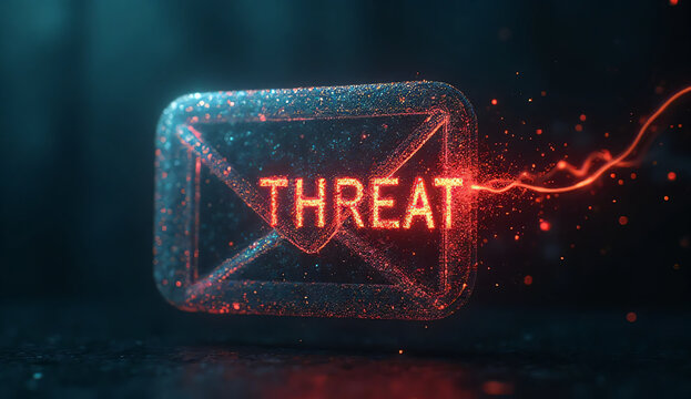 Conceptual art of glitching email phishing threat