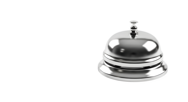 Shiny silver hotel reception bell isolated on transparent background